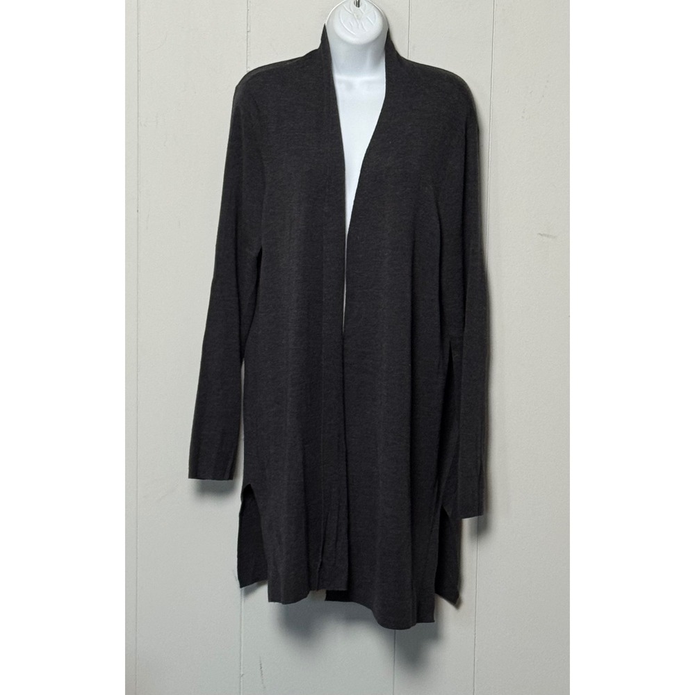 Eileen Fisher Charcoal Gray Superfine Merino Wool Open Front Cardigan Size XL